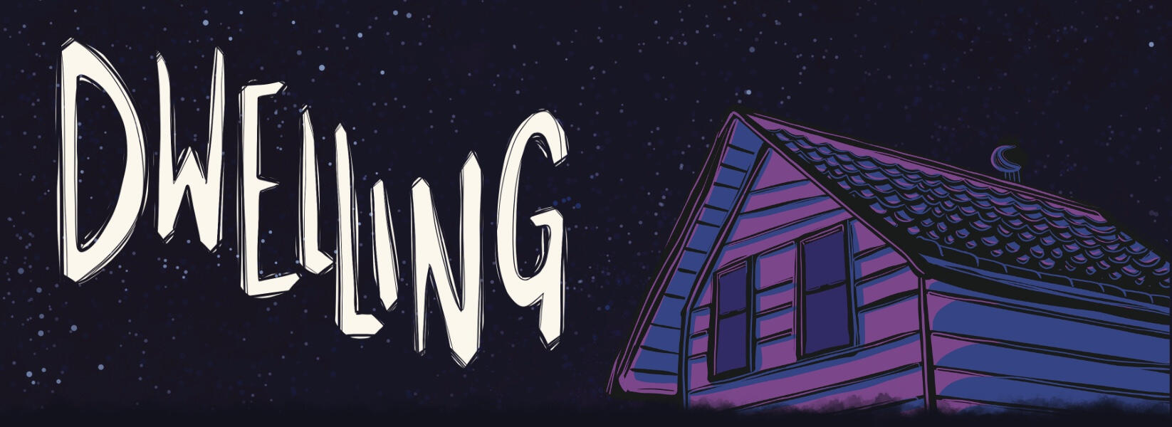 a frumpy green tent and text that reads "like camping" in front of a geometric gradient background of blues and purples.